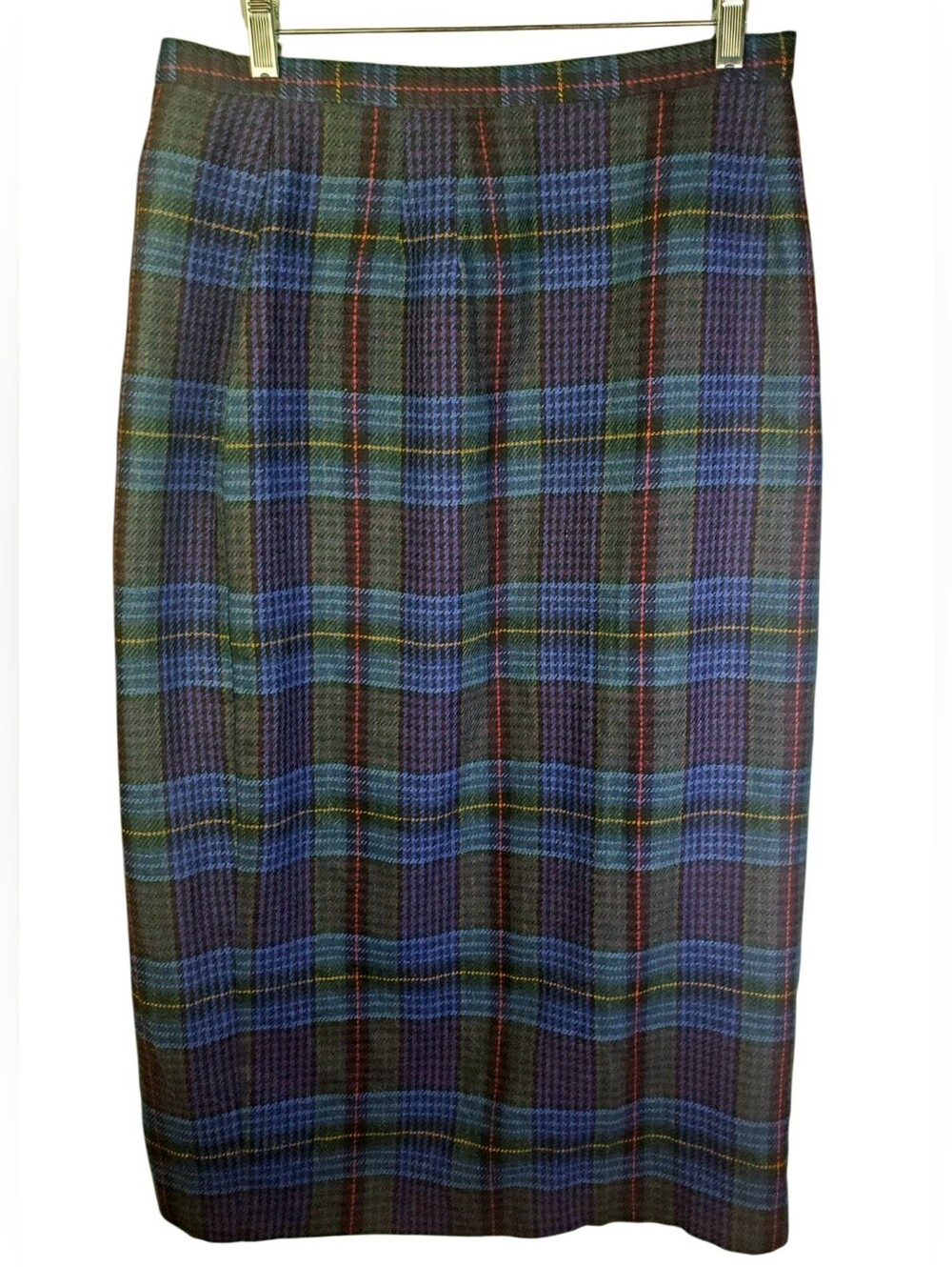 VINTAGE 90s New York Michele Plaid Tartan Midi Pencil Skirt. SIZE 16. #401